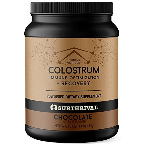 Surthrival: Naturally Flavored Colostrum Powder, Chocolate (16oz), Immune Optimization & Recovery, Powdered Dietary Supplement, Gut Health, Immune Support, Keto Friendly