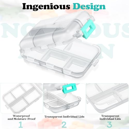 meekoo 8 Pcs Travel Pill Organizer Portable Pill Case Daily Pill Container Pocket Pharmacy Container Small Medicine Travel Container with 10 Compartments for Purse Fish Oil Medicine (Clear White)