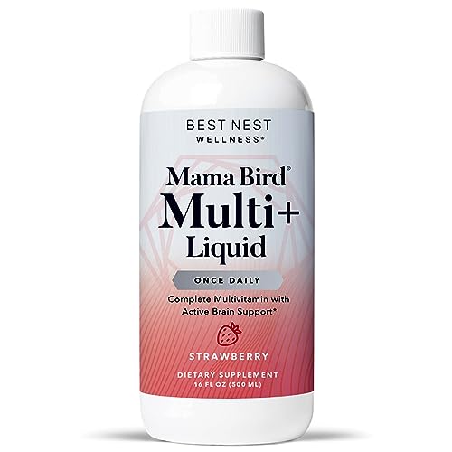 Best Nest Wellness Mama Bird Liquid Prenatal Vitamin, Methylated Prenatal Vitamins, Organic Fruit Blend, Vegan, Methylfolate (Folic Acid for Pregnant Women), Strawberry Flavor, 16 oz