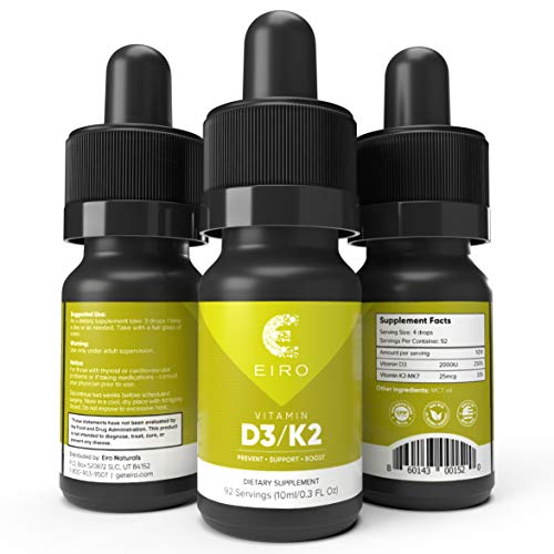 Eiro Vitamin D3 + K2 (MK7) │ D3 2000UI + K2 25mcg Per Serving │ Liquid Drop Supplement for Superior Absorption │Prevent • Support • Boost│