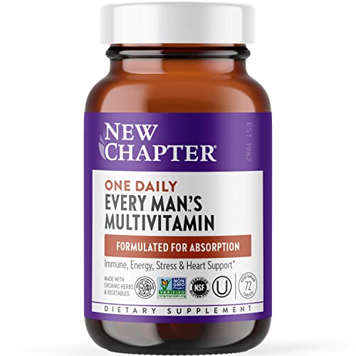 New Chapter Men's Multivitamin for Immune, Stress, Heart + Energy Support with 20 Fermented Nutrients - Every Man's One Daily, Gentle on The Stomach - 72 ct