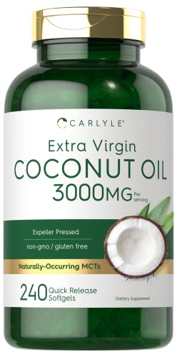 Carlyle Coconut Oil Extra Virgin Softgel Capsules | 3000 mg | 240 Count | Non-GMO and Gluten Free Supplement | Naturally Occurring MCTs