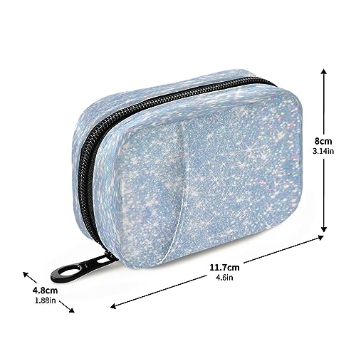 Flradish Blue Glitter Sequins Weekly Pill Organizer Portable Removable 7-Day Travel Zippered Pill Case Purse Pill Box Organizer for Vitamins Pills Supplements