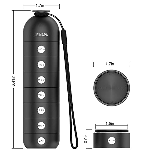 JEINAPA Aluminum Pill Organizer Weekly, Stackable Moisture Proof Travel Pill Box, Large Pill Case Container, BPA Free 7 Day Daily Medicine Organizer for Vitamin, Fish Oil, Supplement, Black