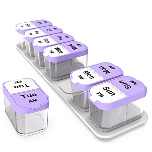 Odaro Extra Large Weekly Pill Organizer 2 Times A Day, Pill Box 7 Day Am Pm to Hold Daily Medicine Vitamin and Supplements for Elders, Arthrtic Patients and Kids - Purple