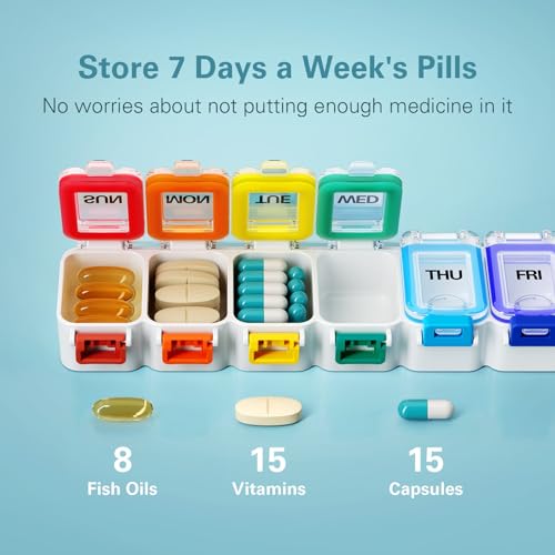 Anycoo Large Pill Organizer Weekly, Waterproof Pill Box 7 Day, BPA-Free Medicine Organizer, Large Compartment to Hold Vitamins, Supplements and Medicines