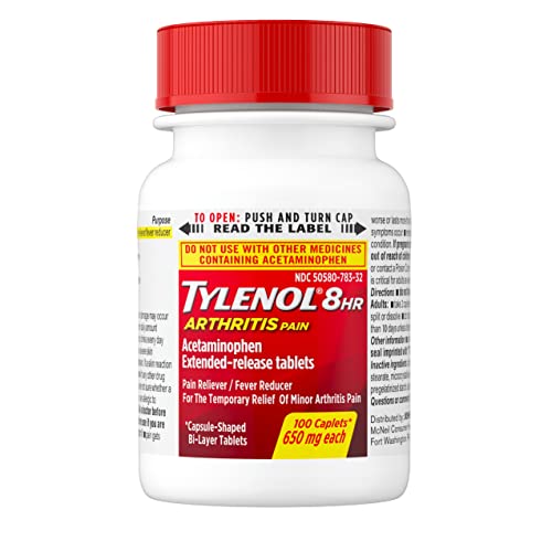 Tylenol 8HR Arthritis Pain Relief Caplets, 650 mg Acetaminophen Pain Relief Pills for Minor Arthritis Pain & Joint Pain, Fever Reducer, Oral Pain Reliever for Joint Pain; 100 ct.; Pack of 1