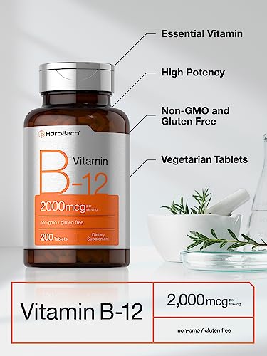 B-12 | 2000mcg Per Serving | 200 Vegetarian Tablets | for Adults | Vegetarian, Non-GMO, & Gluten Free Vitamin | by Horbaach