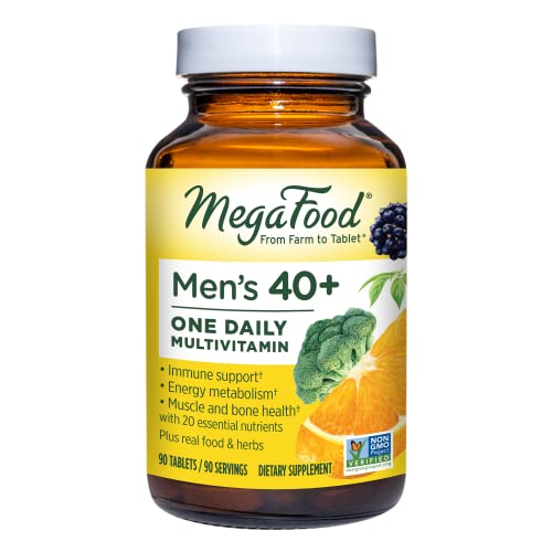 MegaFood Men's 40+ One Daily Multivitamin for Men With Vitamin B, Vitamin D3, Selenium, Zinc & Real Food - Immune Support, Energy Metabolism, and Muscle & Bone Health – Non GMO; Vegetarian - 90 Tabs