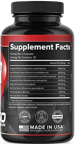 Performance Booster for Men - Enhance Energy, Endurance, Stamina, Strength, Drive & Muscle Growth - Natural Male Enhancing Supplement with Tongkat Ali, Horny Goat Weed & Saw Palmetto - 60 Capsules