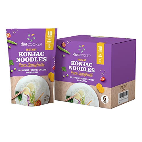 (Pack of 6) DIET COOKER Premium Konjac Noodles, Shirataki Noodle, Keto & Vegan Friendly, Odor Free, Low Calorie Pasta, Zero Net Carbs, Healthy Diet Food 9.52 Ounce (Spaghetti)