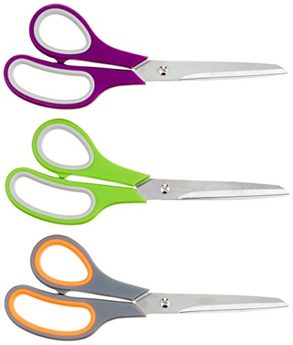 Amazon Basics Multipurpose, Comfort Grip, PVD coated, Stainless Steel Office Scissors - Pack of 3