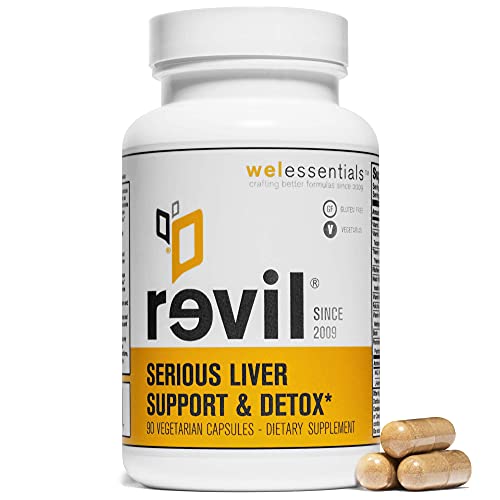 WELESSENTIALS Liver and Herbal Support - 90 Vegetarian Capsules - Revil Dietary Supplement with Organic Milk Thistle, Burdock Vitamin C - Gluten-Free