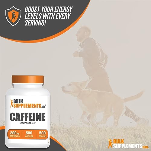 BULKSUPPLEMENTS.COM Caffeine Capsules - Caffeine Supplements, Caffeine Pills 200mg - Caffeine Capsule, Stay Awake Caffeine Pills - 1 Capsule per Servings, 500-Day Supply, 500 Capsules