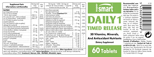 Supersmart - Daily 1® Timed Release - Multivitamin Supplement for Women & Men - with BioPQQ®, Vitamin A, B, C, D & E, Biotin, Quercetin & Fisetin | Made in USA | Non-GMO & Gluten Free - 60 Tablets