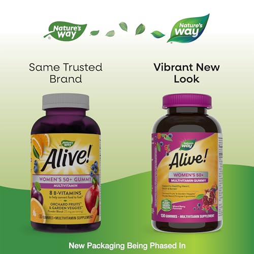 Nature's Way Alive! Women’s 50+ Daily Gummy Multivitamin, Supports Heart, Brain & Bones, Mixed Berry Flavored, 130 Gummies