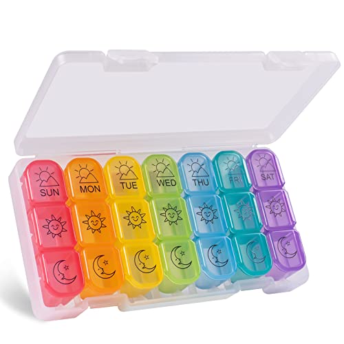 MERICARGO 7 Day Pill Organizer 3 Times a Day Pill Box, MERICARGO Weekly Medicine Organizer Pill Case Large Daily Pill Container for Fish Oils, Vitamin, Supplements