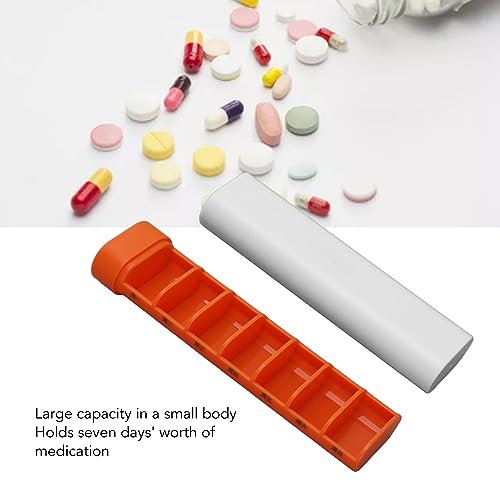 Pill Organizer 7 Day, Daily Pill Box Weekly Travel Pill Case Portable Mini 7 Grids Medicine Organizer Container Box for Supplements Vitamins (White and Orange)