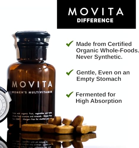 Movita Women's Daily Multivitamin - Fermented Whole Foods, Vitamins, and Minerals - Organic, Vegan-Friendly, Gluten-Free, & Non-GMO - 30 Day Supply (Glass Bottle)