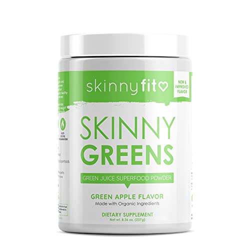 SkinnyFit Skinny Greens, Green Juice Superfood Powder, Green Apple Flavor, Natural Energy & Focus, Spirulina, Chlorella, 30 Servings