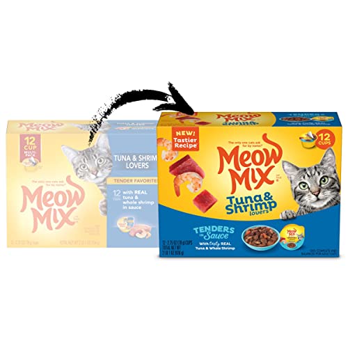 Meow Mix Tender Favorites Wet Cat Food, Tuna & Whole Shrimp in Sauce, 2.75 Ounce Cup (Pack of 48) (Packaging May Vary)