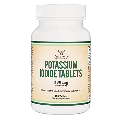 Potassium Iodide Radiation Tablets 130mg (Yoduro de Potasio Pastillas) (Emergency Use Supplement for Exposure) 180 Count by Double Wood Supplements