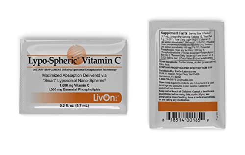 LivOn Laboratories Lypo–Spheric Vitamin C – 2 Cartons (60 Packets) – 1,000 mg Vitamin C & 1,000 mg Essential Phospholipids Per Packet – Liposome Encapsulated for Improved Absorption – 100% Non–GMO