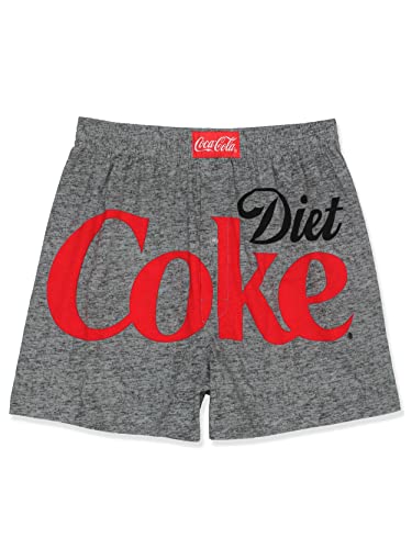 Coca-Cola Diet Coke Logo Mens Novelty Button Fly Boxer Lounge Shorts (Small, Gray)