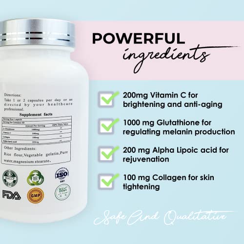 Body Studio Cosmeceuticals Glutathione Pills - 2000mg Glutathione per Serving - Best Antioxidants Supplements That Improves Skin Health,60 Vegan softgel Pills