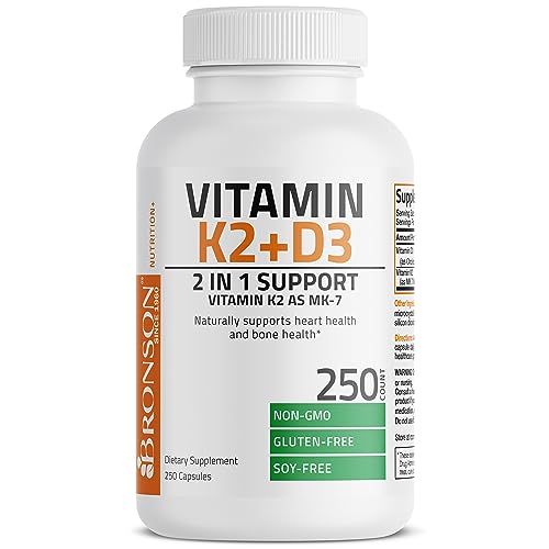 Vitamin K2 (MK7) with D3 Supplement Bone and Heart Health Non-GMO Formula 5000 IU Vitamin D3 & 90 mcg Vitamin K2 MK-7 Easy to Swallow Vitamin D & K Complex, 250 Capsules