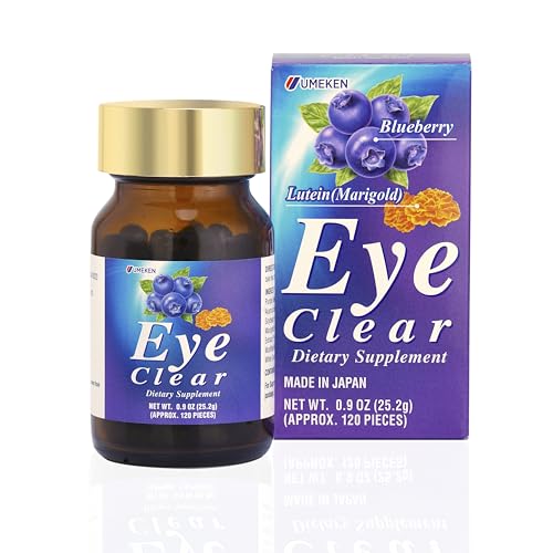 Umeken Eye Clear Dietary Supplement - Supports Eye Health, Blueberry Extract with Lutein (Marigold), Vitamins A, C, and E, 1 Bottle, 120 Tablets