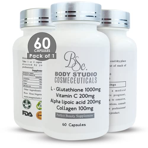 Body Studio Cosmeceuticals Glutathione Pills - 2000mg Glutathione per Serving - Best Antioxidants Supplements That Improves Skin Health,60 Vegan softgel Pills