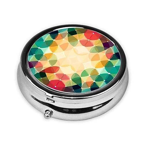 Round Pill Box Geometric Circle Cute Small Pill Case 3 Compartment Pillbox for Purse Pocket Portable Pill Container Holder to Hold Vitamins Medication Fish Oil and Supplements