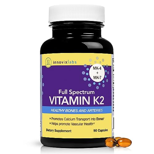 InnovixLabs Full Spectrum Vitamin K2 with MK-7 and MK-4, All-Trans Bioactive K2, 600 mcg K2 per Pill, Soy & Gluten Free, Non-GMO, 90 Capsules, Supports Healthy Bones & Arteries