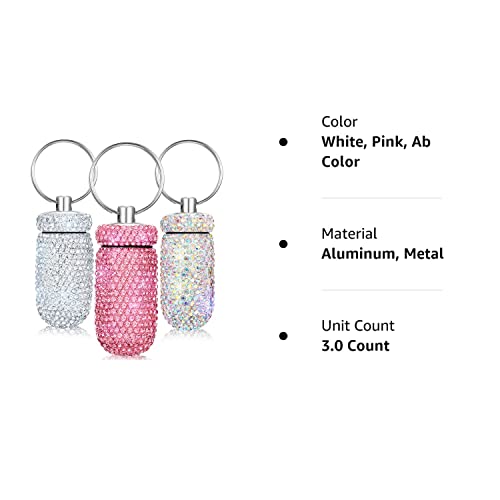 3 Pieces Bling Pill Container Portable Pill Bottle Case Waterproof Travel Pill Holder Storage with Keychain for Outdoor Camping Traveling