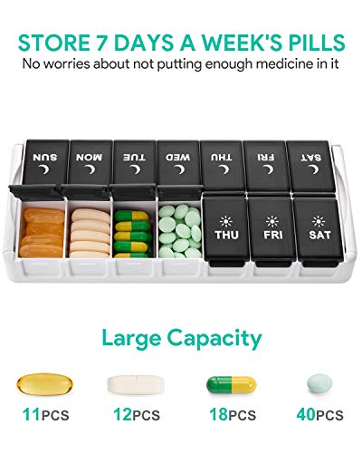 TookMag Weekly Pill Organizer 2 Times a Day, Easy Fill AM PM Pill Box, Large Capacity Quick-Refill 7 Day Pill Cases for Pills/Vitamin/Fish Oil/Supplements (Patent Registered) (Black)