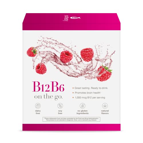 Youtheory Vitamin B12 B6, Daily Energy and Brain Support Supplement, Liquid Raspberry Flavor, 12 – 1oz Single Serving Packets