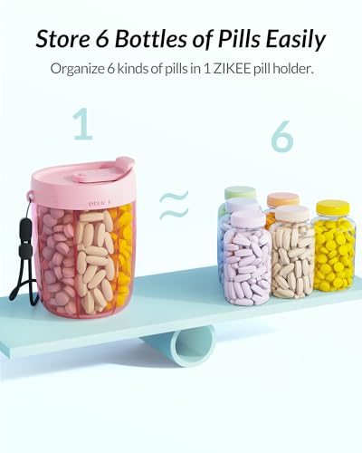 Pill Dispenser with Anti-Mixing & Wide Openings Design, Large Pill Bottle Organizer Holds Monthly Vitamins, Travel-Friendly Supplement Organizer Easy to Fill & Retrieve with a Handle, 20 Blank Labels