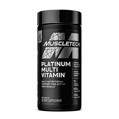 MuscleTech Platinum Multivitamin for Immune Support 18 Vitamins & Minerals Vitamins A C D E B6 B12 Daily Workout Supplements for Men 90 Ct