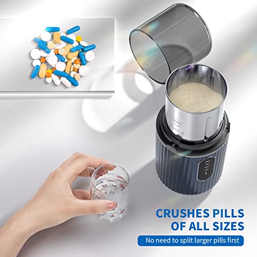 Cordless Electric Pill Crusher Grinder Pulverizer - Grind and Pulverize Multiple Pills, Small and Large Medication and Vitamin Tablets to Fine Powder - Removable Grinding Cup for Easy Cleaning