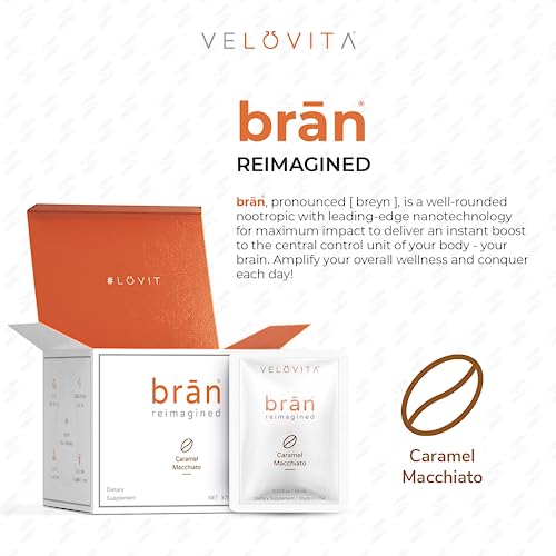 VELOVITA brān® Reimagined Caramel Macchiato Flavor Nootropic - Boost Energy and Increase Focus & Alertness with Vitamins - Non GMO, Gluten Free, Vegan, Keto-Friendly and Dairy Free - 25 Servings