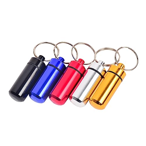 6 Pcs Aluminum Pill Bottle Waterproof Pill Medicine Box Case Portable Mini Size Vitamin Holder Key Ring Pill Container for Outdoor Travel Camping