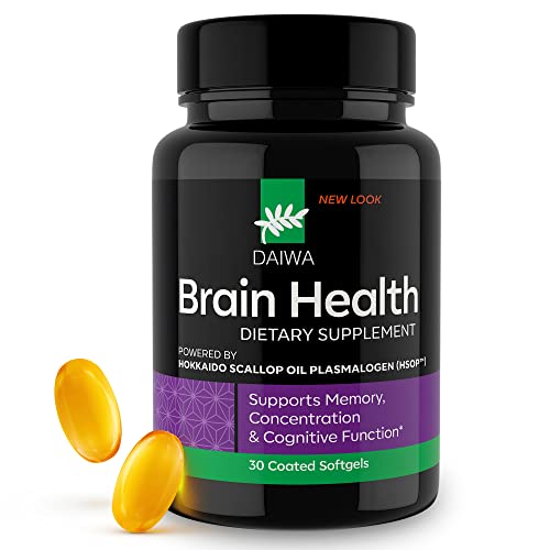 Daiwa Brain Health Plasmalogen Memory Supplement for Better Focus and Cognitive Function - Brain Support Supplement with 50mg of Hokkaido Scallop Oil Plasmalogens (HSOP)