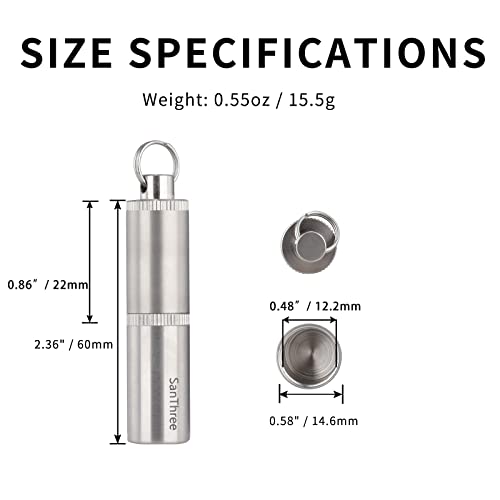 SanThree Keychain Pure Titanium Pill Holder Metal Case, Portable Small 2 Compartment Waterproof Pill Box Container for Travel Emergency Purse Pocket