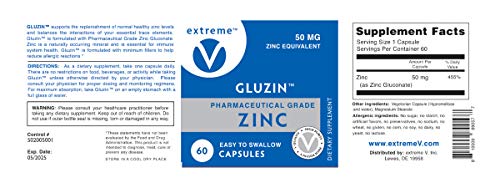 Gluzin 50MG Pharmaceutical Grade Zinc Frontline Defense Vegan Friendly – 2 Bottles (120 Vegetarian Capsules)