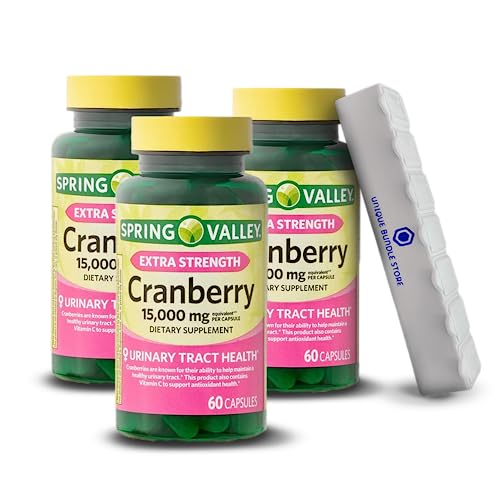 Unique Bundle Store Spring Valley, Cranberry Capsules, 15,000mg, Extra Strength Dietary Supplement, Cranberry Pills for Women, 60 Count + 7 Day Pill Organizer Included (Pack of 3)