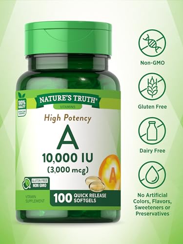 Vitamin A 10000 IU (3000 mcg) | 100 Softgel Capsules | Non-GMO, Gluten Free Supplement | by Nature's Truth