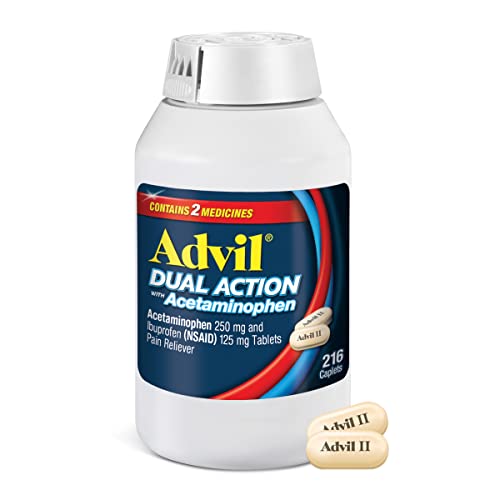 Advil Dual Action Coated Caplets with Acetaminophen, 250 Mg Ibuprofen and 500 Mg Acetaminophen Per Dose (2 Dose Equivalent) for 8 Hour Pain Relief - 216 Count