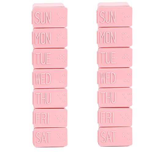 2Pcs Weekly Pill Organizer Daily Vitamin Case 5.3×1.2×1in Medicine Box Daily Medicine Organizer Pillbox Organizer Dispenser Case for Medicine Supplements Fish Oil(Pink)