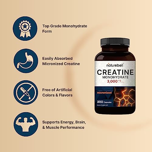 Creatine Monohydrate 3,000mg Per Serving, 300 Capsules – Micronized – Unflavored Creatine Pills – Support Pre Workout & Healthy Muscle – Easily Absorbed, Easy to Swallow (50 Servings)